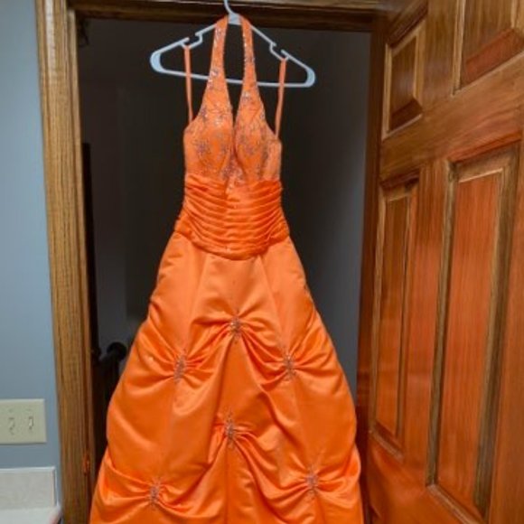 Gorgeous Halter Top Orange Prom Dress - Picture 1 of 4